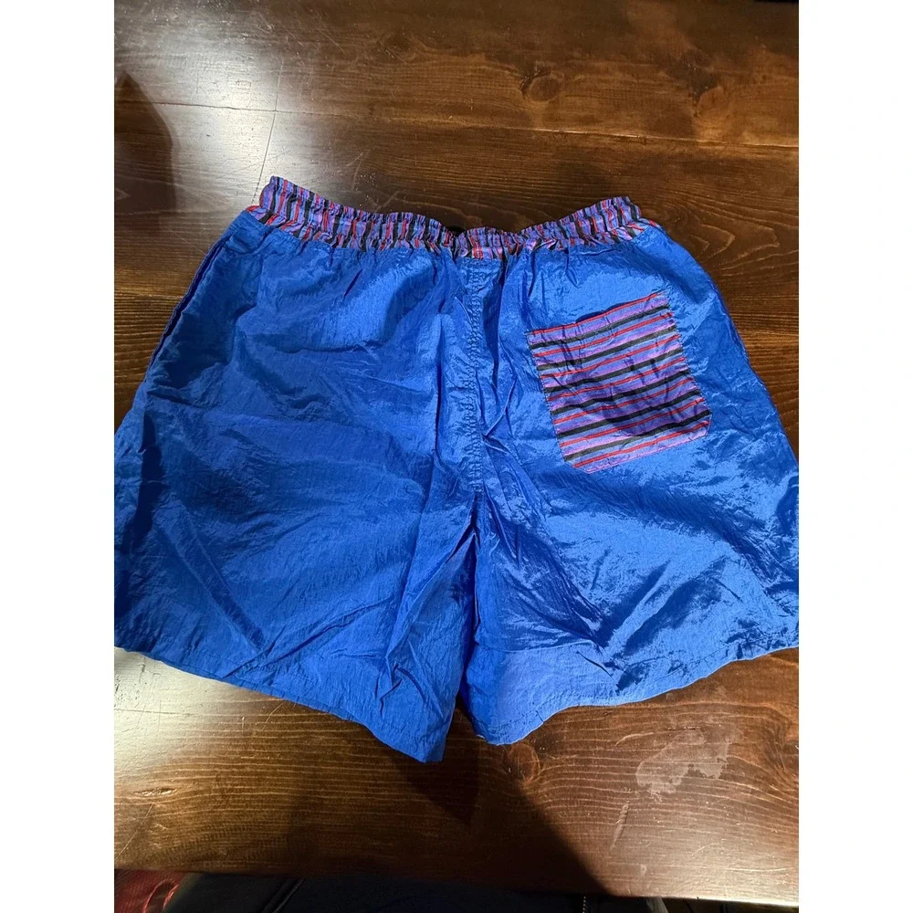 VTG‎ Pro Spirit Mens Blue Nylon Swim Trunks Shorts Large 90s Striped Waistband